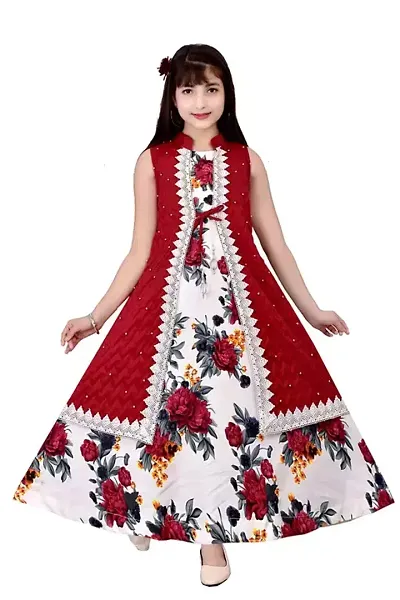 Maurya Girls wear New Cotton Flower Printed A-Line Gown for Girls
