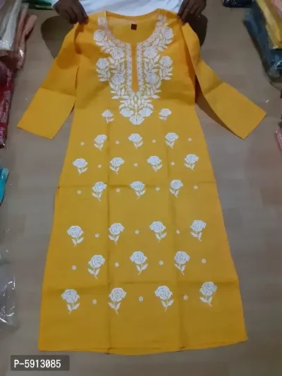 Stylish Lucknowi Chikankari 3/4 Sleeves Cotton Neck Booti Embroidered Kurta For Women