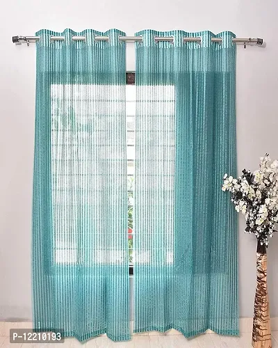 AMAZE ATTIRES Heavy Tissue Net Floral Semi Transparent Fancy Sheer Long Door Curtain Parda for Living / Drawing and Bedroom , 9 Feet , Aqua , Pack of 2 Pcs