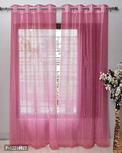 AMAZE ATTIRES Heavy Tissue Net Floral Semi Transparent Fancy Sheer Door Curtain Parda for Living / Drawing and Bedroom , 7 Feet , Pink , Pack of 2 Pcs-thumb0