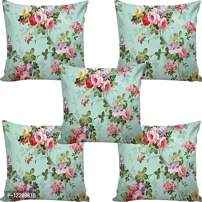 AMAZE ATTIRES | Decorative Printed Square Cushion Cover Set of 5 Throw Pillow Covers/Cases for Couch Sofa Home (16 x 16 inch or 40cm x40cm) ATCU003-thumb0