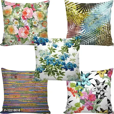 AMAZE ATTIRES Decorative Designer Printed Jute Cushion Cover Set of 5, 16 x 16-inch