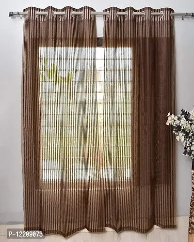 AMAZE ATTIRES Heavy Tissue Net Floral Semi Transparent Fancy Sheer Window Curtain Parda for Living / Drawing and Bedroom , 5 Feet , Brown , Pack of 2 Pcs