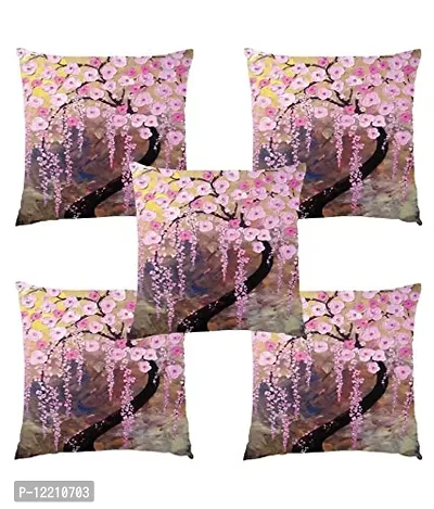 AMAZE ATTIRES | Decorative Printed Square Cushion Cover Set of 5 Throw Pillow Covers/Cases for Couch Sofa Home (16 x 16 inch or 40cm x40cm) ATCU074