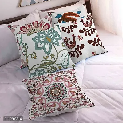 AMAZE ATTIRES | Decorative Printed Square Cushion Cover Set of 5 Throw Pillow Covers/Cases for Couch Sofa Home (16 x 16 inch or 40cm x40cm) Multicolor Folral-thumb0