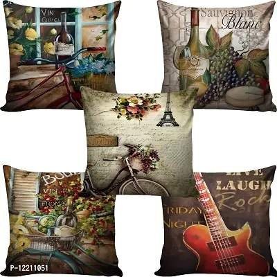 AMAZE ATTIRES | Decorative Printed Square Cushion Cover Set of 5 Throw Pillow Covers/Cases for Couch Sofa Home (12 x 12 inch or 30cm x30cm) ATCU008