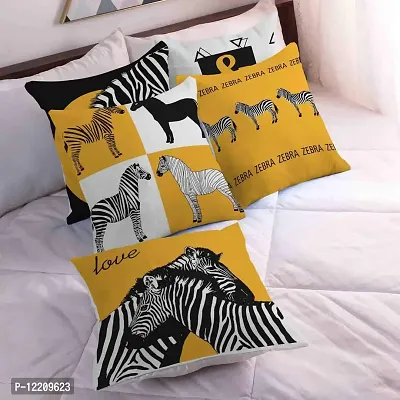 AMAZE ATTIRES | Decorative Printed Square Cushion Cover Set of 5 Throw Pillow Covers/Cases for Couch Sofa Home (16 x 16 inch or 40cm x40cm) Love Zebra