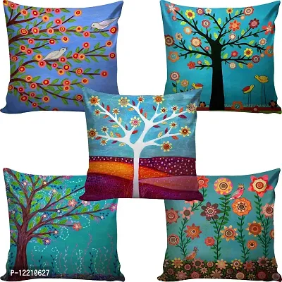 AMAZE ATTIRES | Decorative Printed Square Cushion Cover Set of 5 Throw Pillow Covers/Cases for Couch Sofa Home (16 x 16 inch or 40cm x40cm) ATCU006