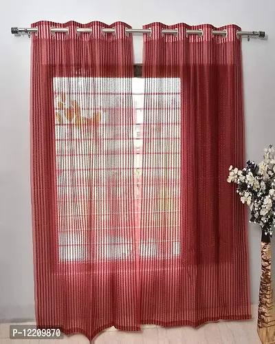 AMAZE ATTIRES Heavy Tissue Net Floral Semi Transparent Fancy Sheer Long Door Curtain Parda for Living / Drawing and Bedroom , 9 Feet , Maoon , Pack of 2 Pcs