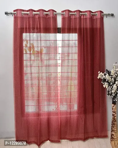 AMAZE ATTIRES Heavy Tissue Net Floral Semi Transparent Fancy Sheer Long Door Curtain Parda for Living / Drawing and Bedroom , 9 Feet , Maoon , Pack of 2 Pcs-thumb0