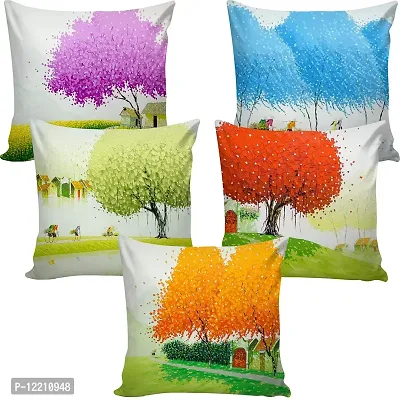 AMAZE ATTIRES | Decorative Printed Square Cushion Cover Set of 5 Throw Pillow Covers/Cases for Couch Sofa Home (16 x 16 inch or 40cm x40cm) ATCU059