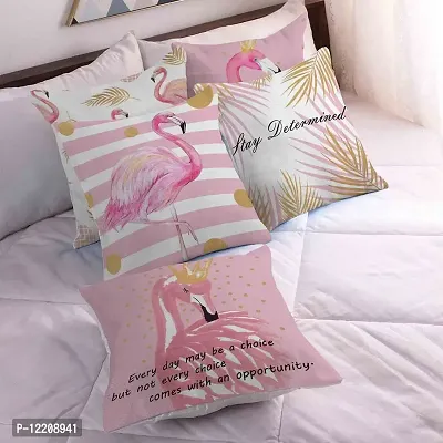 AMAZE ATTIRES | Decorative Printed Square Cushion Cover Set of 5 Throw Pillow Covers/Cases for Couch Sofa Home (16 x 16 inch or 40cm x40cm) Pink Theme-thumb0