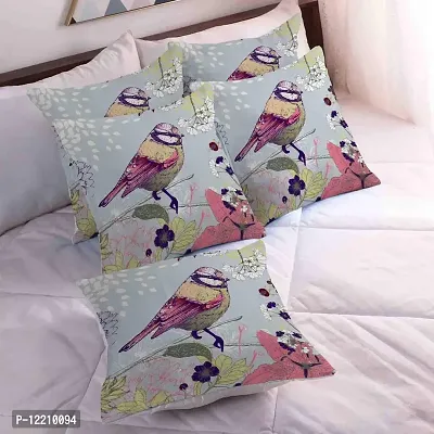 AMAZE ATTIRES | Decorative Printed Square Cushion Cover Set of 5 Throw Pillow Covers/Cases for Couch Sofa Home (24 x 24 inch or 60cm x 60cm) Bird-thumb0