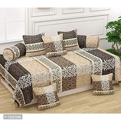 AMAZE ATTIRES Beautiful 280 TC Polycotton Elegant Design Superfine Fabric Diwan Set with 8 Pieces, One Single Bed Sheet with 5 Cushions Covers and 2 Bolster Covers.