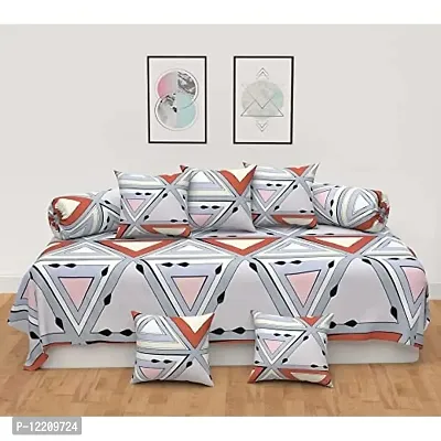 AMAZE ATTIRES Beautiful 280 TC Polycotton Elegant Design Superfine Fabric Diwan Set with 8 Pieces, One Single Bed Sheet with 5 Cushions Covers and 2 Bolster Covers.-thumb0