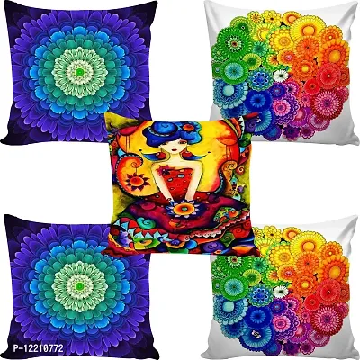 AMAZE ATTIRES | Decorative Printed Square Cushion Cover Set of 5 Throw Pillow Covers/Cases for Couch Sofa Home (16 x 16 inch or 40cm x40cm) ATCU082