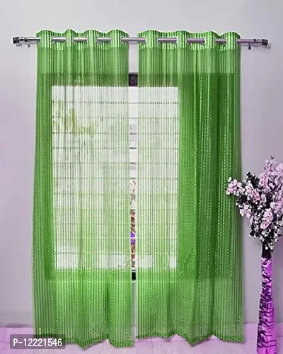 AMAZE ATTIRES Heavy Tissue Net Floral Semi Transparent Fancy Sheer Door Curtain Parda for Living / Drawing and Bedroom , 7 Feet , Green , Pack of 2 Pcs-thumb0