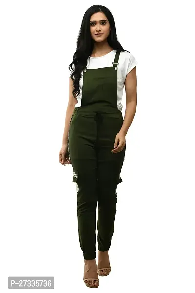 Stylish Green Cotton Solid Dungarees For Women-thumb0