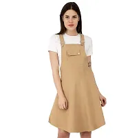 Stylish Beige Cotton Solid Dungarees For Women-thumb1