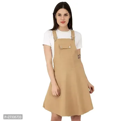 Stylish Beige Cotton Solid Dungarees For Women-thumb2