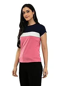 CUPIDVIBE Women's Cotton Lycra Color Block T Shirt-thumb4
