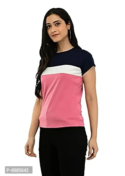 CUPIDVIBE Women's Cotton Lycra Color Block T Shirt-thumb5