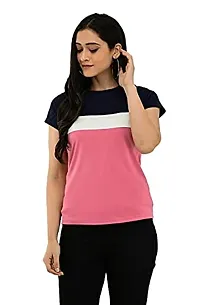 CUPIDVIBE Women's Cotton Lycra Color Block T Shirt-thumb1