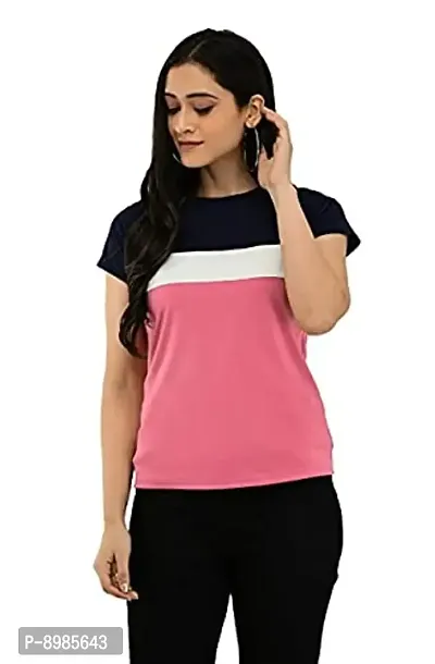 CUPIDVIBE Women's Cotton Lycra Color Block T Shirt-thumb2