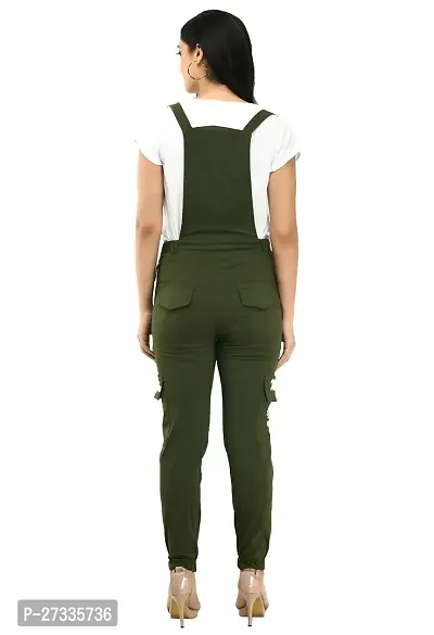 Stylish Green Cotton Solid Dungarees For Women-thumb2