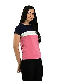 CUPIDVIBE Women's Cotton Lycra Color Block T Shirt-thumb3