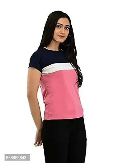 CUPIDVIBE Women's Cotton Lycra Color Block T Shirt-thumb4