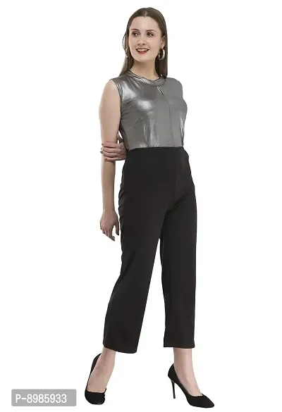 Neysa Women Cotton Lycra Solid Sleeveless Jumpsuit Grey-thumb3