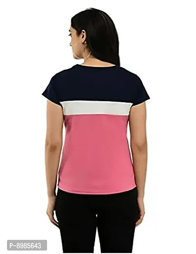 CUPIDVIBE Women's Cotton Lycra Color Block T Shirt-thumb3