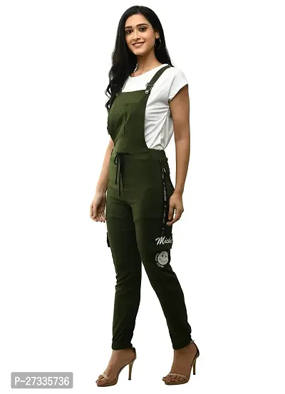Stylish Green Cotton Solid Dungarees For Women-thumb3