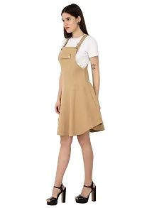 Stylish Beige Cotton Solid Dungarees For Women-thumb2