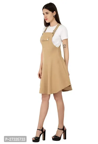 Stylish Beige Cotton Solid Dungarees For Women-thumb3