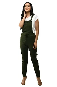 Stylish Green Cotton Solid Dungarees For Women-thumb3