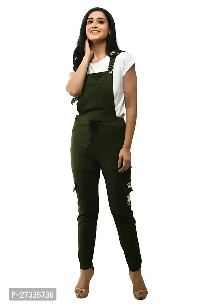 Stylish Green Cotton Solid Dungarees For Women-thumb4