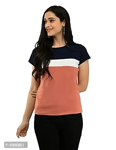 CUPIDVIBE Women's Cotton Lycra Color Block T Shirt