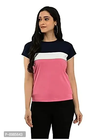 CUPIDVIBE Women's Cotton Lycra Color Block T Shirt-thumb0