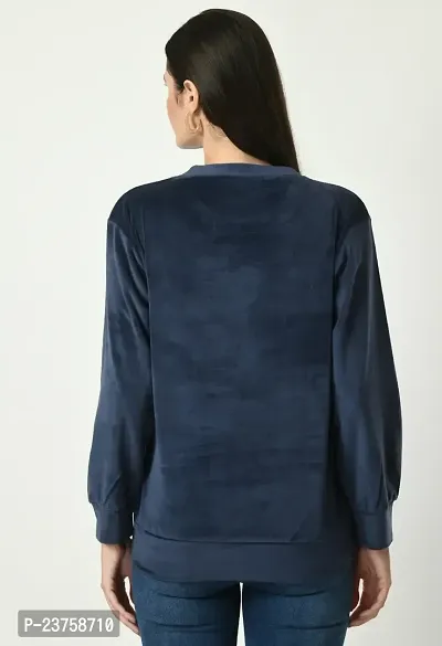 Girls Full Sleeve Printed Navy Blue Round Neck Sweatshirt-thumb3