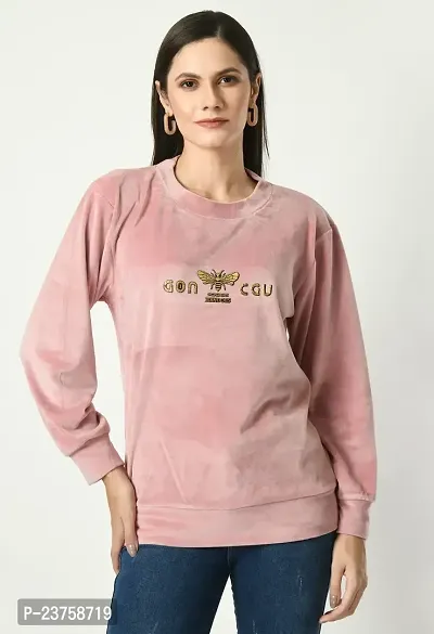 Girls Full Sleeve Printed Pink Round Neck Sweatshirt