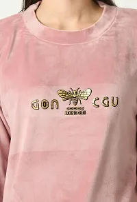 Girls Full Sleeve Printed Pink Round Neck Sweatshirt-thumb1