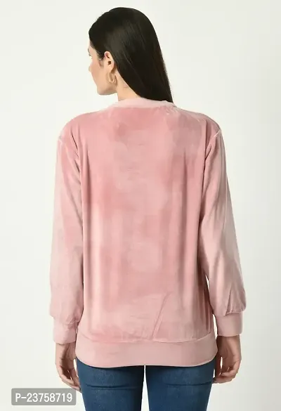Girls Full Sleeve Printed Pink Round Neck Sweatshirt-thumb3