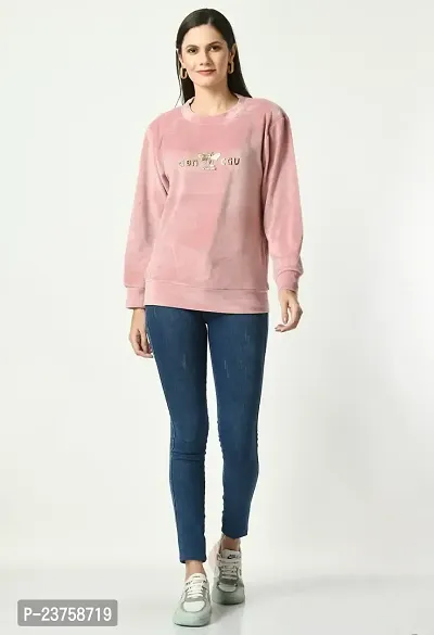 Girls Full Sleeve Printed Pink Round Neck Sweatshirt-thumb4