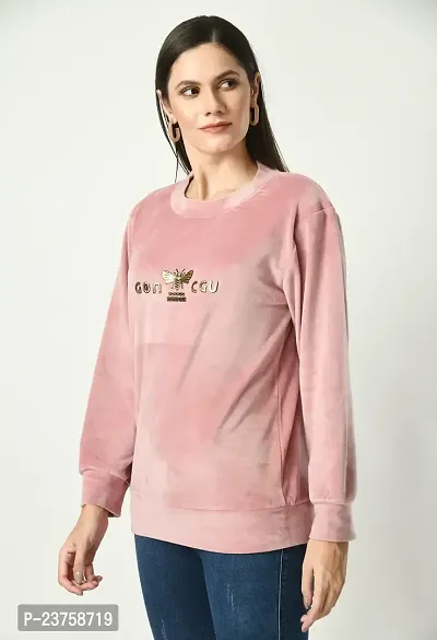 Girls Full Sleeve Printed Pink Round Neck Sweatshirt-thumb5