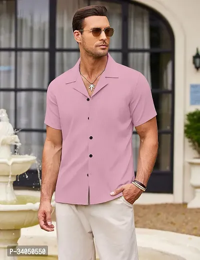 Stylish Pink Cotton Casual Shirt For Men-thumb0