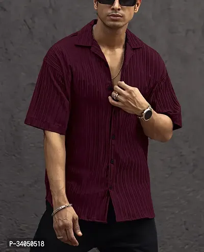 Stylish Maroon Cotton Casual Shirt For Men-thumb4