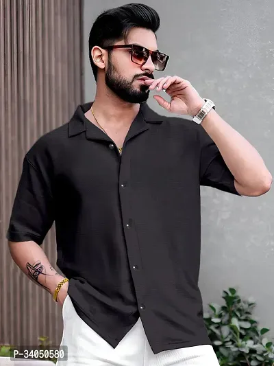 Stylish Black Cotton Casual Shirt For Men-thumb0