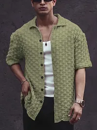 Stylish Green Cotton Casual Shirt For Men-thumb1